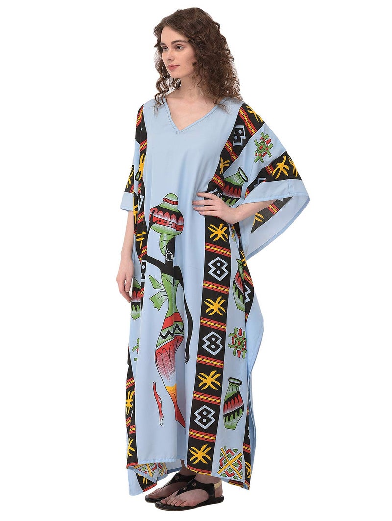 Oussum Plus Size Kaftan for Women Polyester Summer Caftan Swimwear Cover Ups Maxi Beach Dress (Light Blue Kaftan) - Image 4